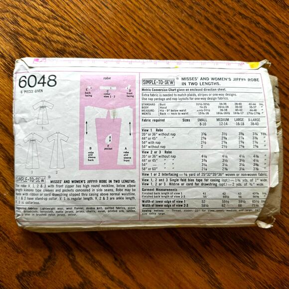 Vintage 1970s Simplicity 6048 Sewing Pattern Sz X Small Robe Mini Maxi COMPLETE - Picture 2 of 2